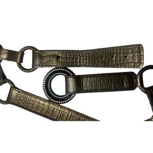 VTG‎ Carlisle Leather Belt Alternating Silver Gold Toned Circular Links XS